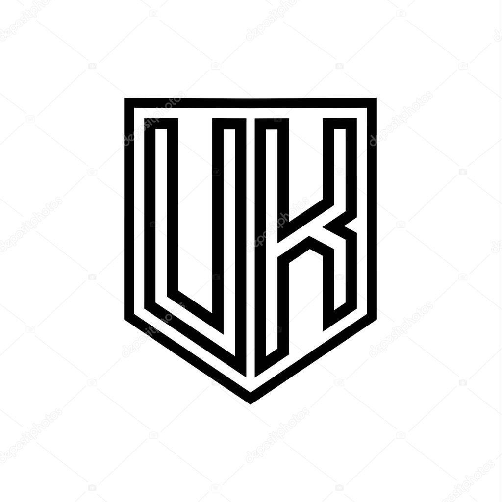 UK Letter Logo monogram shield geometric line inside shield isolated style design template