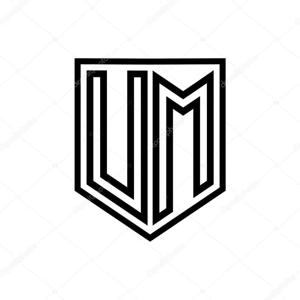 UM Letter Logo monogram shield geometric line inside shield isolated style design template