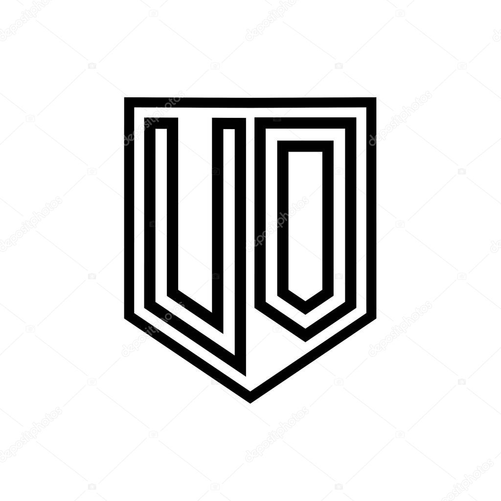 UO Letter Logo monogram shield geometric line inside shield isolated style design template