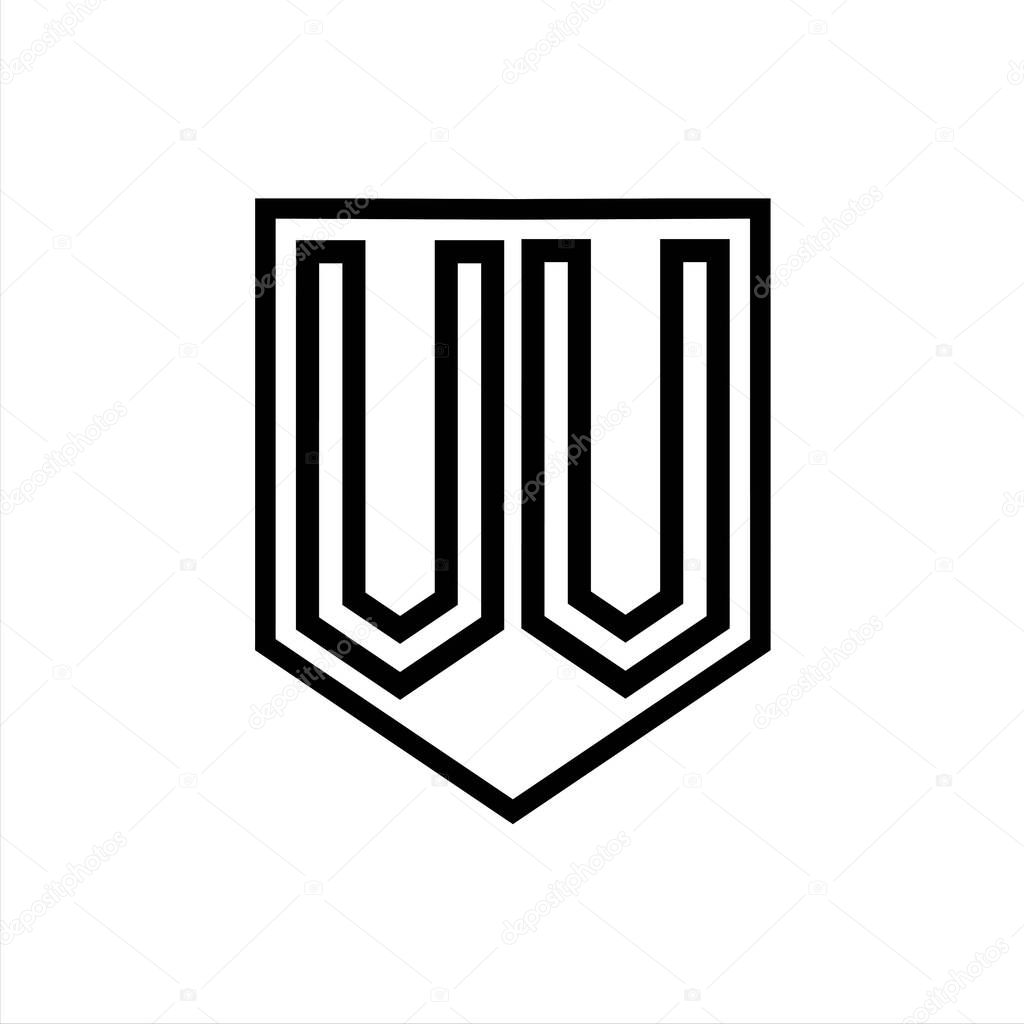 VV Letter Logo monogram shield geometric line inside shield isolated style design template