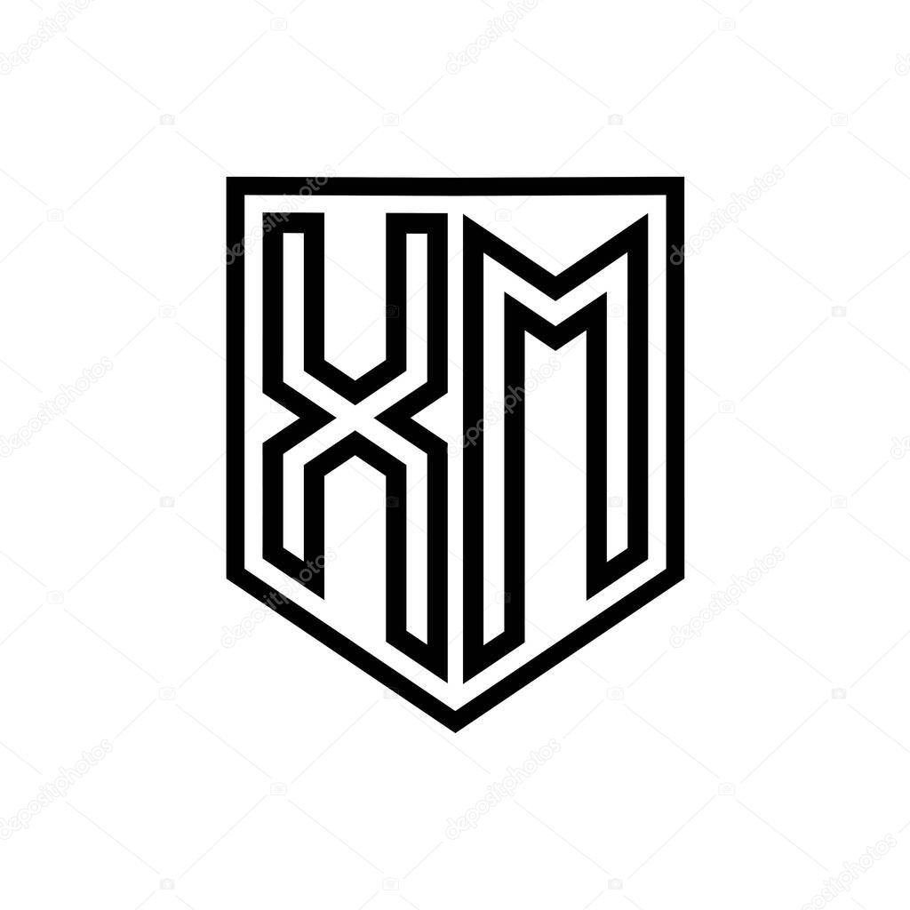 XM Letter Logo monogram shield geometric line inside shield isolated style design template