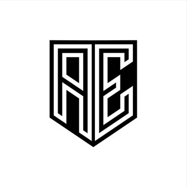 AE Letter Logo monogram kalkan geometrik çizgi içinde kalkan biçimi tasarım şablonu