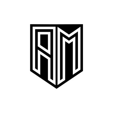 AM Letter Logo monogram kalkan geometrik çizgi içinde kalkan biçimi tasarım şablonu