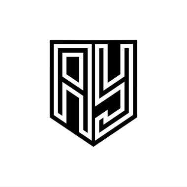 AY Letter Logo monogram kalkan geometrik çizgi içinde kalkan biçimi tasarım şablonu