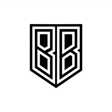 BB Harfi Logo monogram kalkan geometrik çizgi içinde kalkan biçimi tasarım şablonu