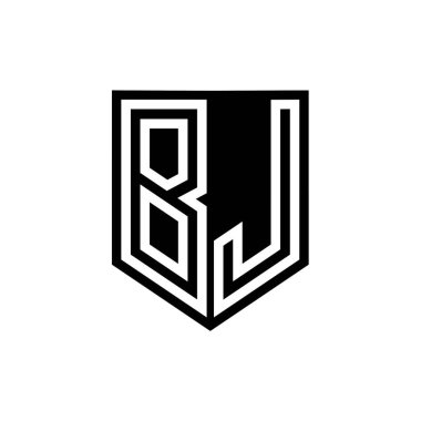 Kalkan biçimi tasarım şablonu içinde BJ Letter Logo monogram kalkan geometrik çizgisi
