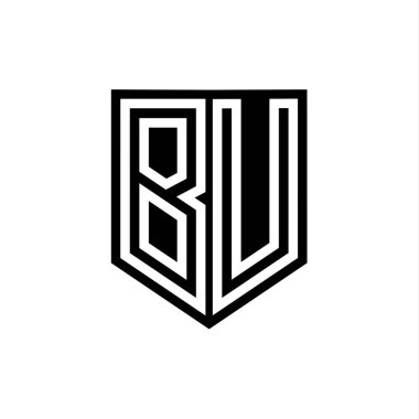 Kalkan biçimi tasarım şablonu içinde BU Letter Logo monogram kalkan geometrik çizgisi