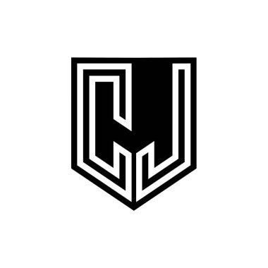 CJ Harfi Logo monogram kalkan geometrik çizgi içinde kalkan biçimi tasarım şablonu