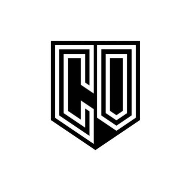 CO Harfi Logo monogram kalkan geometrik çizgi içinde kalkan biçimi tasarım şablonu