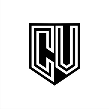 CV Letter Logo monogram kalkan geometrik çizgisi kalkan biçimi tasarım şablonu içinde