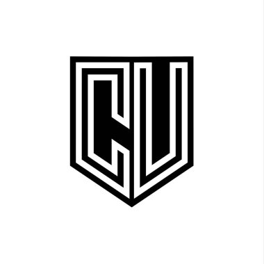 CU Letter Logo monogram kalkan geometrik çizgi içinde kalkan biçimi tasarım şablonu
