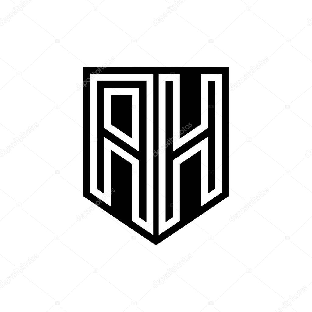 AH Letter Logo monogram shield geometric line inside shield style design template