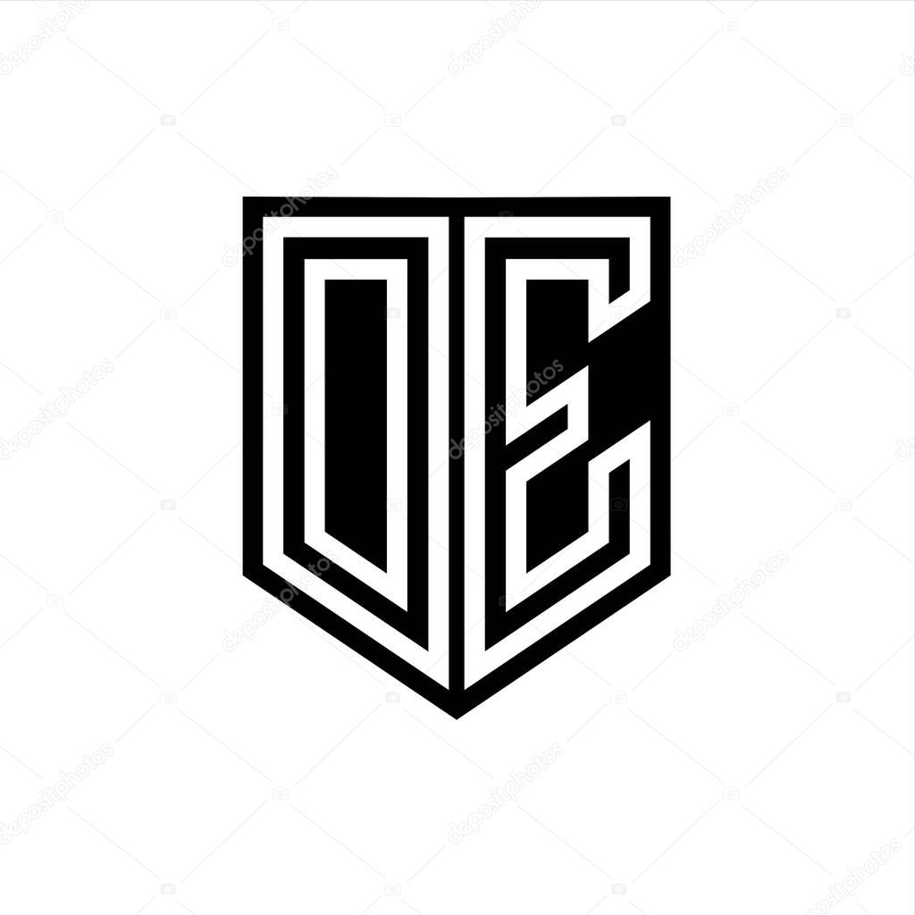 DE Letter Logo monogram shield geometric line inside shield style design template