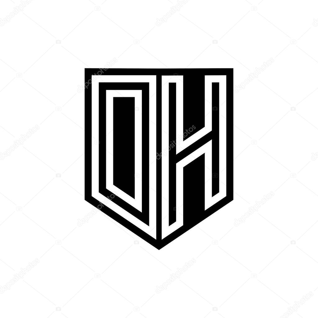 DH Letter Logo monogram shield geometric line inside shield style design template