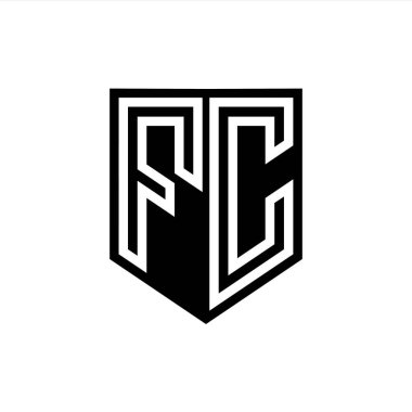 FC Letter Logo monogram kalkan geometrik çizgi içinde kalkan biçimi tasarım şablonu