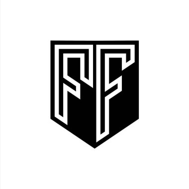 FF Letter Logo monogram kalkan geometrik çizgi içinde kalkan biçimi tasarım şablonu