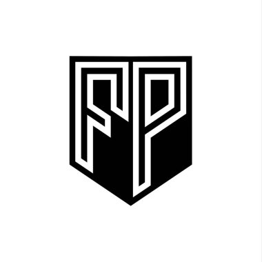 FP Harfi Logo monogram kalkan geometrik çizgisi kalkan biçimi tasarım şablonu içinde