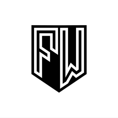 FW Letter Logo monogram kalkan geometrik çizgi içinde kalkan biçimi tasarım şablonu