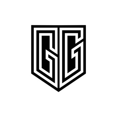 Kalkan biçimi tasarım şablonu içindeki GG Harfi Logo monogram kalkan geometrik çizgisi