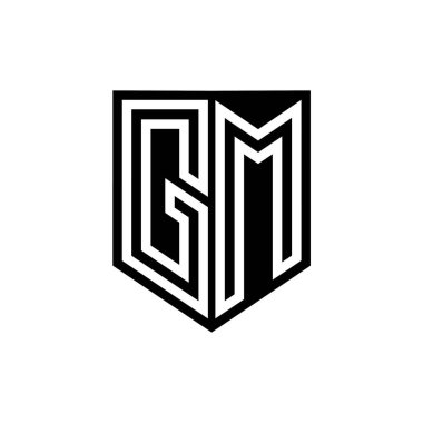 Kalkan biçimi tasarım şablonu içindeki GM Harfi Logo monogram kalkan geometrik çizgisi