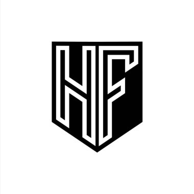 Kalkan biçimi tasarım şablonu içindeki HF Harfi Logo monogram kalkan geometrik çizgisi
