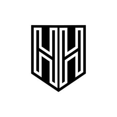 Kalkan biçimi tasarım şablonu içindeki HH Harfi Logosu monogram kalkan geometrik çizgisi