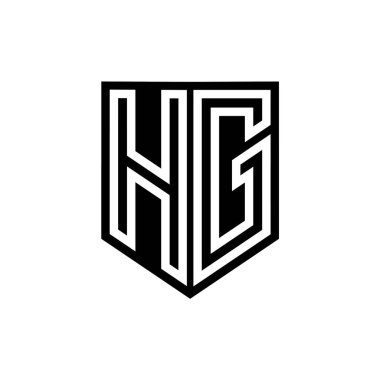Kalkan biçimi tasarım şablonu içindeki HG Harfi Logo monogram kalkan geometrik çizgisi