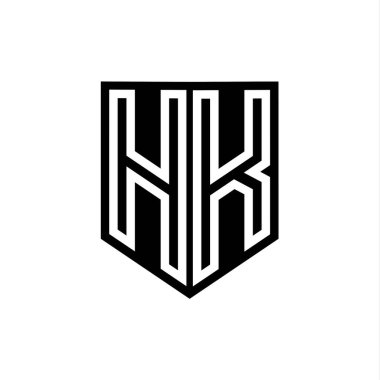 Kalkan biçimi tasarım şablonu içinde HK Harfi Logo monogram kalkan geometrik çizgisi