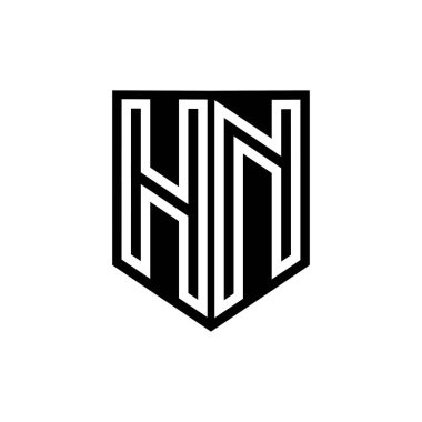 Kalkan biçimi tasarım şablonu içindeki HN Harfi Logo monogram kalkan geometrik çizgisi