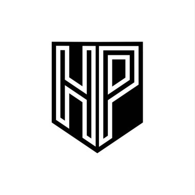 Kalkan biçimi tasarım şablonu içinde HP Harfi Logo monogram kalkan geometrik çizgisi