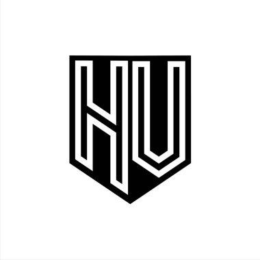 HV Letter Logo monogram kalkan geometrik çizgi içinde kalkan biçimi tasarım şablonu