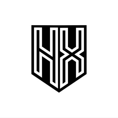 Kalkan biçimi tasarım şablonu içindeki HX Harfi Logo monogram kalkan geometrik çizgisi