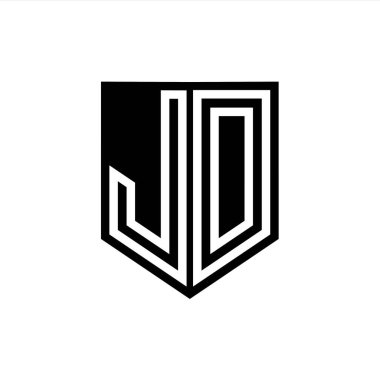 JD Letter Logo monogram kalkan geometrik çizgi içinde kalkan biçimi tasarım şablonu