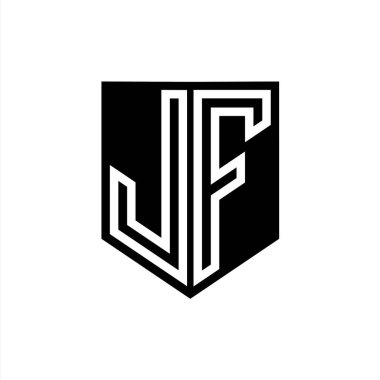 JF Letter Logo monogram kalkan geometrik çizgi içinde kalkan biçimi tasarım şablonu