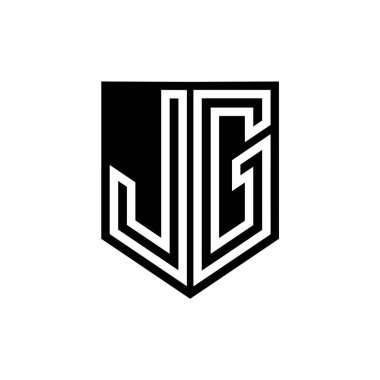 JG Letter Logo monogram kalkan geometrik çizgi içinde kalkan biçimi tasarım şablonu