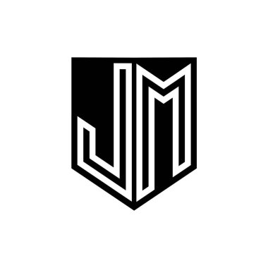 JM Letter Logo monogram kalkan geometrik çizgi içinde kalkan biçimi tasarım şablonu