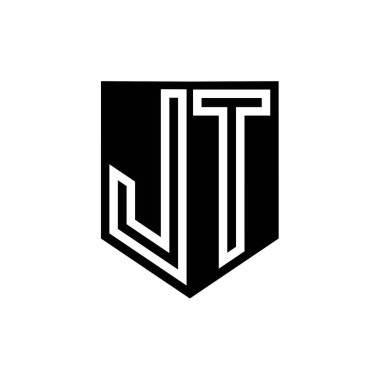 JT Letter Logo monogram kalkan geometrik çizgi içinde kalkan biçimi tasarım şablonu