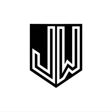 JW Letter Logo monogram kalkan geometrik çizgi içinde kalkan biçimi tasarım şablonu