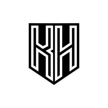 KH Harfi Logo monogram kalkan geometrik çizgi içinde kalkan biçimi tasarım şablonu