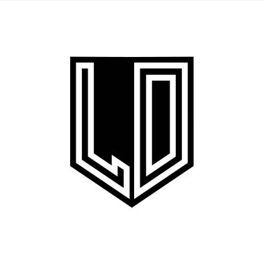 LD Harfi Logosu monogram kalkan geometrik çizgisi kalkan biçimi tasarım şablonu içinde