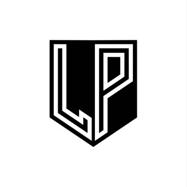 LP Harfi Logo monogram kalkan geometrik çizgisi, kalkan biçimi tasarım şablonu içinde