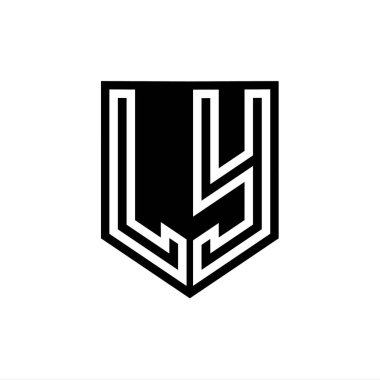 LY Harfi Logosu monogram kalkan geometrik çizgi içinde kalkan biçimi tasarım şablonu
