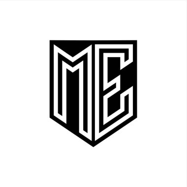 ME Letter Logo monogram kalkan geometrik çizgi içinde kalkan biçimi tasarım şablonu