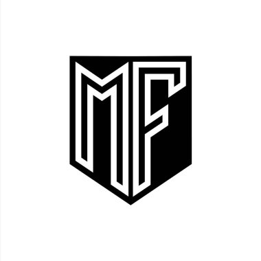 MF Letter Logo monogram kalkan geometrik çizgisi kalkan biçimi tasarım şablonu içinde