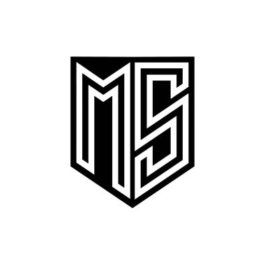 MS Letter Logo monogram kalkan geometrik çizgi içinde kalkan biçimi tasarım şablonu