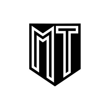 MT Letter Logo monogram kalkan geometrik çizgi içinde kalkan biçimi tasarım şablonu