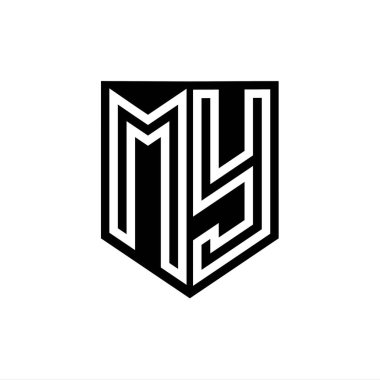 My Letter Logo monogram kalkan geometrik satır içinde kalkan biçimi tasarım şablonu