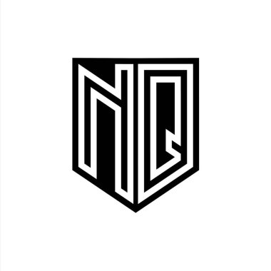 NQ Harfi Logo monogram kalkan geometrik çizgi içinde kalkan biçimi tasarım şablonu