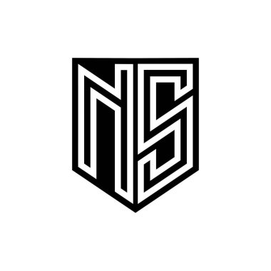 NS Letter Logo monogram kalkan geometrik çizgi içinde kalkan biçimi tasarım şablonu