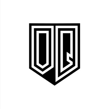 Kalkan biçimi tasarım şablonu içindeki OQ Harfi Logosu monogram kalkan geometrik çizgisi